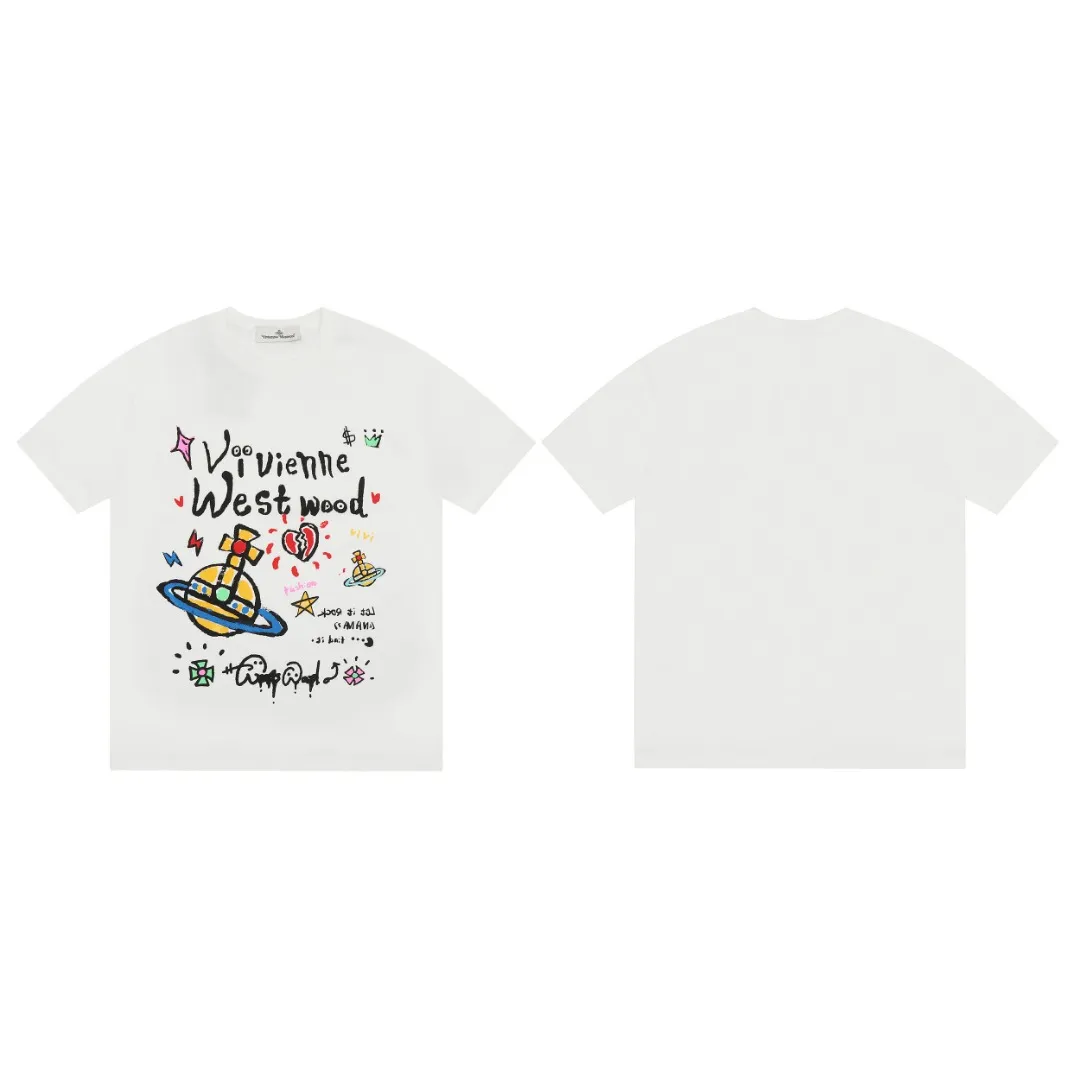 vivienne west wood Vivienne 2024 graffiti spray-painted letter full printed short sleeves 2024 top hot style No need to say more, directly open the details YB mold opening, correct seam details, full range of correct accessories, every detail is completely restored, directly filled up Color: White Size: XS-L